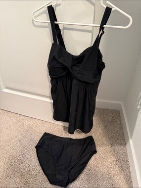 Amazon Black Women's Tankini with Skirted Top and High-Waist Bottoms